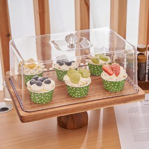 Soporte para pasteles con tapa, rectangular de 13 pulgadas, multifuncional, de madera maciza de acacia, juego de exhibición 2 en 1 para mesa de postres, bandeja para frutas - Product Image 5