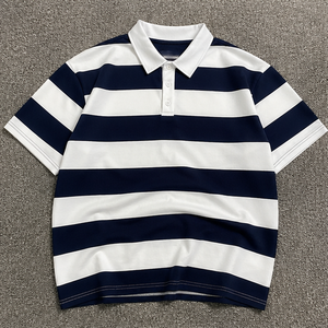เสื้อโปโลรักบี้ลายทางขนาดใหญ่พิเศษพรีเมียมสำหรับผู้ชาย เสื้อยืดลำลองสไตล์สตรีทแวร์เนื้อหนา - Product Image 6