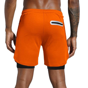 <b>Men's</b> Orange Drawstring <b>Shorts</b> With <b>Compression</b> Liner Casual Breathable Gym Fitness Athletic Wear - Product Image 4