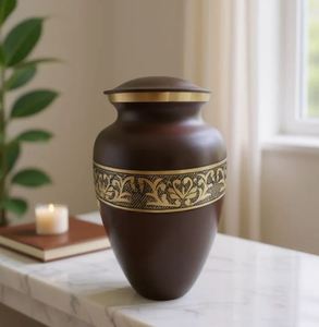 Urna Funeraria Antigua de Color Marrón con Detalles Dorados, Estilo Art Deco, Hecha a Mano, de Metal, 3.4L, Florero de Mesa para Venta al Por Mayor - Product Image 2