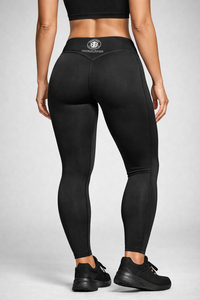 Leggings de Yoga Business Avenue de Cintura Media y Largo Completo, Color Negro Sólido, Cintura Elástica sin Costuras, Logotipo Impreso, Transpirables y de Secado Rápido - Product Image 4