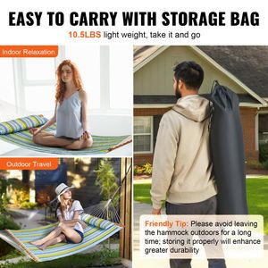 12 FT Double Quilted Fabric <b>Hammock</b> with Detachable Pillo Hardwood Spreader Bars for 2 Persons - Product Image 6