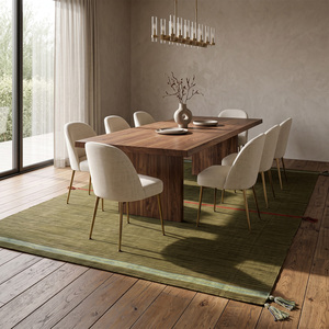 Alfombra de Lana Verde Oliva Sólida con Rayas en Tono Óxido, Minimalista, Hecha a Mano, Antideslizante y Ecológica para Sala de Estar u Hotel - Product Image 3