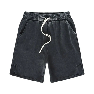 Pantalones cortos de algodón rasgados y desgastados con cordón ajustable, estilo casual y lavado ácido, para hombre, de streetwear. - Product Image 3