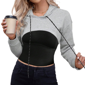 Sudadera con capucha de manga larga para mujer, talla grande, tejida, con cuello tipo hoodie, personalizable con logo, de alta calidad, para gimnasio. - Product Image 3
