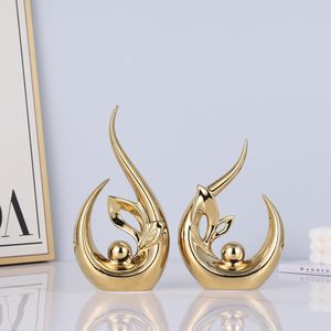 Esculturas Abstractas Doradas, Estatua de Cerámica Alta, Decoración Moderna con Acentos Dorados para Estante, Mueble de TV, Centro de Entretenimiento - Product Image 5