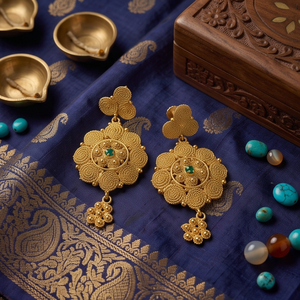 Pendientes Colgantes Divyoro con Forma de Flor, Chapados en Oro de 22k, con Piedra de Corte Esmeralda, Joyería Clásica para Mujer, para Bodas y Aniversarios - Product Image 4