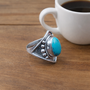 Natural <b>Turquoise</b> <b>Ring</b> 925 Silver Handmade Statement <b>Ring</b> Boho Vintage Oval Gemstone <b>Ring</b> Rose Gold Yellow Gold Plated Jewellery - Product Image 5