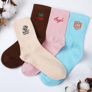 New Custom Design Printed Crew <b>Socks</b> Men's Cotton Breathable Daily Wear Hand Embroidery Logo on Cuff Spring Style - Product Image 5