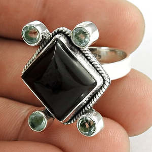 Trending 925 Sterling Silver <b>Ring</b> With Black Onyx & Blue Topaz Gemstone Handmade <b>Boho</b> Style Jewelry For Women At Wholesale Price - Product Image 4