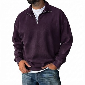 Sweat-shirt à col montant zippé pour homme, coupe décontractée, couleur prune foncée, style vintage, en mélange de coton, manches longues, pour automne-hiver - Product Image 1