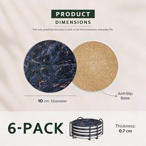 Marble Style <b>Ceramic</b> <b>Coasters</b> with Metal Holder Matte Finish Top Cork Base Heat Resistant Cup for Tea - Product Image 5