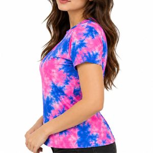<b>Women</b> <b>Tie</b> <b>Dye</b> T-<b>Shirt</b> Short Sleeve Crew Neck Casual Style Modern Look Cotton Jersey Fabric Spring Summer Wear Creative Design - Product Image 3