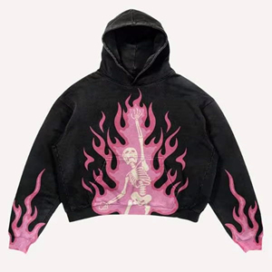 <b>Y2K</b> Gothic Streetwear Hoodie Oversized Acid Wash Black Pullover With Spiky Graphic Print Custom MOQ <b>Top</b> Quality Made Men Hoodies - Product Image 5