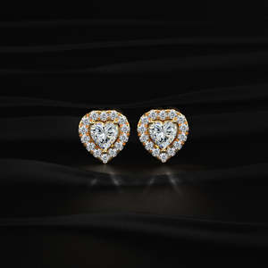 Heart Shape Moissanite Halo Stud <b>Earrings</b> 2 TCW Colorless VVS 14K Gold 1 Carat Heart Solitaire Screw <b>Back</b> Handmade Jewelry Gift - Product Image 2