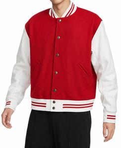 Veste universitaire rouge et blanche pour homme, couleur unie, fermeture à boutons, coupe-vent, style preppy, coupe régulière, vêtements d'hiver, laine/polyester - Product Image 2