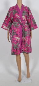 Kimono Kantha Vintage para Mujer, Estampado Floral y Animal, Algodón, Cintura Elástica, Cuello en V, Largo Completo, Secado Rápido, Casual - Product Image 4