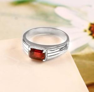 Natural <b>Garnet</b> 14K Gold Luxury Men's Engagement <b>Ring</b> Emerald Cut Claw Setting Red Gemstone January Birthstone Gift for Him - Product Image 3