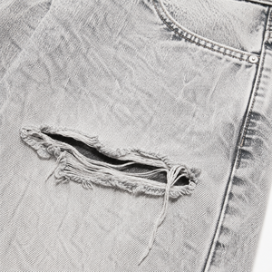 Shorts en jean gris clair déchirés et délavés pour hommes, style baggy, fabrication OEM/ODM, vente en gros, fabricant de shorts en jean streetwear - Product Image 5