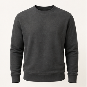 Sudadera Personalizada para Hombre, Color Gris Carbón, Corte Regular Relajado, Cuello Redondo Alto, Tejido French Terry, Modelo MCRW-0003 - Product Image 1
