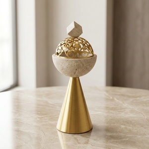 Premium Stone & Metal Incense Burner Durable, High Quality Matte Gold Finish Elegant Laser-Cut Design For Luxury Home Decor - Product Image 1