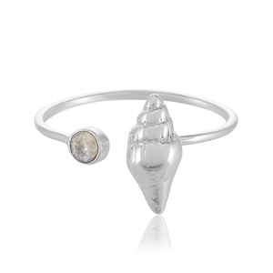 Bague en argent sterling 925 en forme de coquillage – Bijou côtier ajustable avec pierre précieuse - Product Image 1