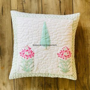 Funda de Cojín Cuadrada Decorativa de Algodón con Estampado a Mano Indio, Acolchada, 40 x 40 cm - Product Image 4