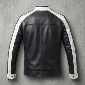 Blouson moto homme en cuir PU noir et rouge, col montant, fermeture éclair, coupe ajustée, style automne - Product Image 3