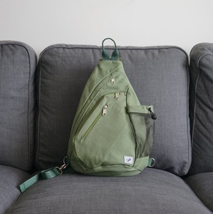 Canvas <b>Sling</b> <b>Bag</b> Green with Zipper Pockets and Mesh Side Pocket All Seasons Daily Use - Product Image 1