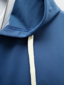 Men's Hooded Sweatshirt Set Blue Solid Color French Terry Casual Two-Piece Jogger Pants With Pockets Autumn Wear Set Winter - Product Image 5