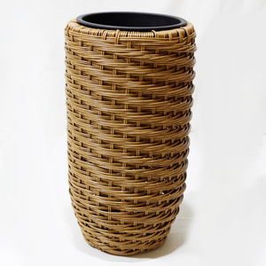 Pots de fleurs en bambou tressé, style bohème, ronds, pour intérieur et extérieur, ensemble de pots empilables, couleur naturelle - Product Image 6