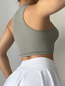 Premium High Neck Activewear Crop <b>Top</b> | Seamless Ribbed <b>Compression</b> Sport Bra | Ladies Resilient Knit Training Bralet - Product Image 3