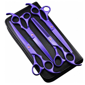 Ensemble de ciseaux de coiffure professionnels, acier inoxydable violet, lame tranchante, manche long, pour droitiers, outils de salon pour effiler les cheveux - Product Image 1