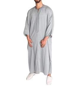 Conjunto de Jubbah Thobe, Ropa Islámica, Vestido Árabe Informal de Poliéster, Largo hasta el Suelo, Manga Larga, Transpirable - Product Image 2