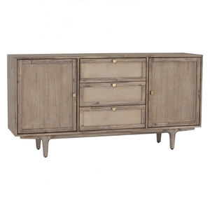 Aparador Rústico Moderno de Madera Maciza de 1.6M con Diseño de Ratán, Mueble de Almacenamiento Multifuncional de Fácil Montaje para Comedor - Product Image 1