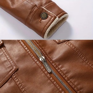 Veste en cuir de qualité supérieure avec capuche en fausse fourrure, vêtements d'extérieur élégants pour l'hiver, production d'usine ODM - Product Image 3
