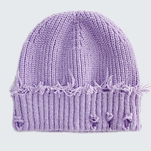 Distressed Rib Knit <b>Beanie</b> Vintage Inspired Winter <b>Hat</b> Soft 100% <b>Wool</b> Children's Adjustable Custom Logo OEM Wholesale Headwear - Product Image 5