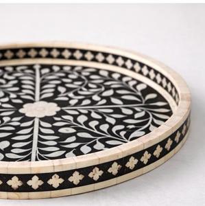 Plateau de table basse rond en os incrusté, style traditionnel de luxe, fait main, motif floral, 12, 14, 16 pouces - Product Image 2