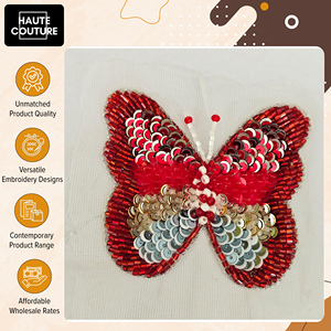 Apliques Hechos a Mano en India con Lentejuelas y Cuentas para Accesorios de Ropa de Mujer - Mariposa sobre Red al Precio Más Bajo - Product Image 5