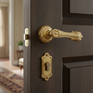 Manija de Puerta Dorada Antigua |   Diseño Floral Decorativo, Manija de Latón para Puerta Principal, Herrajes para Puertas Interiores para Hogar y Hotel - Product Image 4