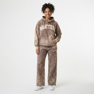 Conjunto de Sudadera con Capucha Oversize y Pantalones Anchos de Felpa para Mujer, de Algodón Lavado, Estilo Urbano, OEM ODM al por Mayor - Product Image 1