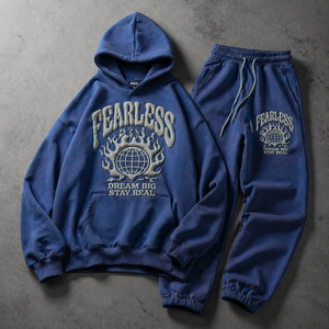 Ensemble deux pièces personnalisé en tricot 100 % coton respirant, survêtement jogger avec impression en relief, style streetwear délavé à l'acide - Product Image 2