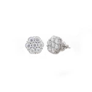 RB Gems 14k Gold Flower Cluster <b>Stud</b> <b>Earrings</b> with Lab Grown Diamond Screw Back - Product Image 1