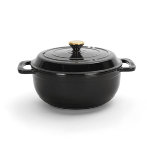 Olla Holandesa de Hierro Fundido, 5L de Capacidad, Color Negro Puro, con Tapas y 2 Guantes de Silicona - Product Image 1