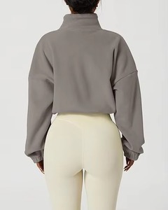 Sweat-shirt oversize en polaire pour femme, couleur unie, épaules tombantes, manches longues, col montant, coupe courte, style automne - Product Image 2
