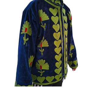 Collection Créative – Veste en Velours Brodé Faite Main de Luxe, Art Floral Suzani, Cardigan Ouvert, Manteau Bohème Tribal Traditionnel - Product Image 4