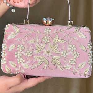 Elegant Jewelry Beaded Embroidery pink and goldan Shoulder Bag With <b>Top</b> Trendy Handmade Fancy Touch packaging - Product Image 4