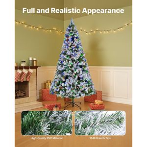 Albero di Natale innevato preilluminato da 2,2 m con 470 luci LED colorate, 11 modalità di illuminazione, decorazioni natalizie complete - Product Image 3