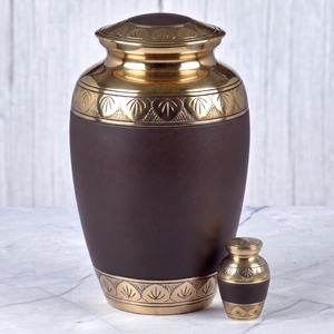 Urna Funeraria de Latón con Patrón de Hojas Rojas y Doradas, Superficie Mate, para Cenizas Humanas, Urna Conmemorativa y Funeraria - Product Image 5