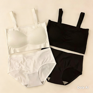 Ensemble de lingerie confortable pour femmes - Soutien-gorge et culottes doux sans coutures, ensemble 3 pièces (noir, blanc, gris) - Product Image 3